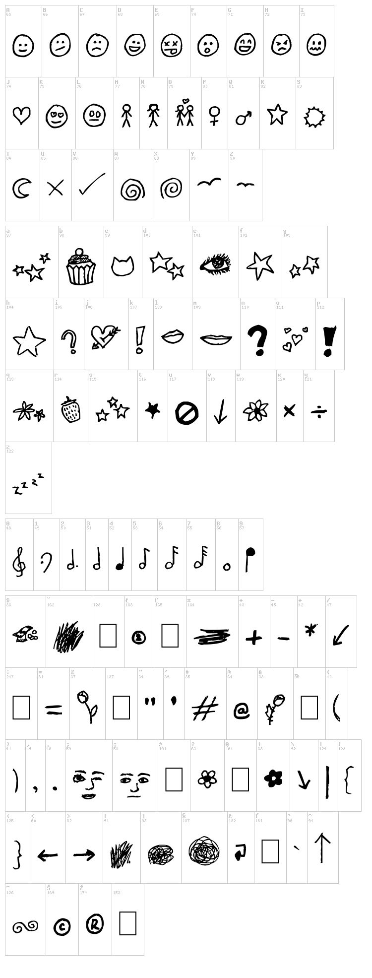 Jenny Doodles font map